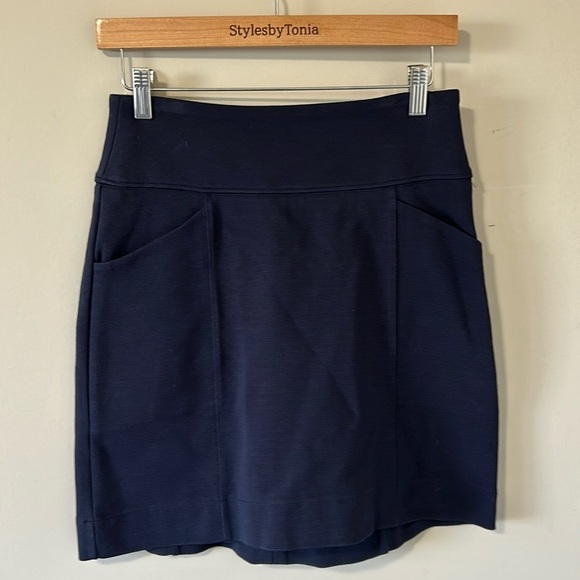 Anthropologie Maeve Piqué Mini Skirt Navy Pockets Zipper Size XSmall - Picture 2 of 10